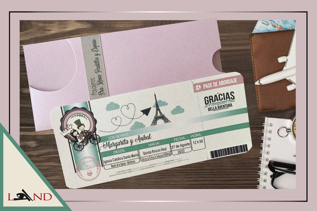 Invitación Pasaje de Avión - pareja en bicicleta