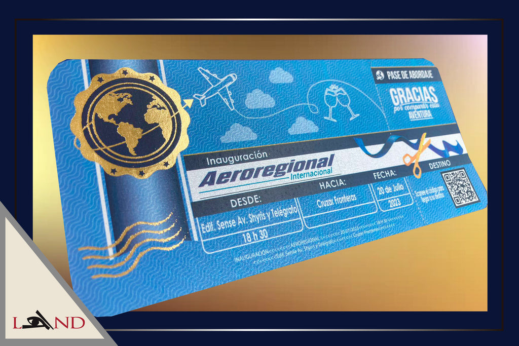 Invitación Pasaje de Avión - Pan de Oro Foil - Corporativa