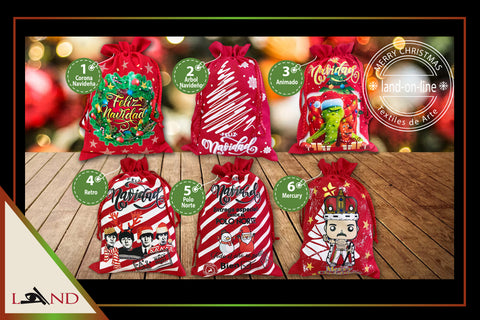 X. MIX DE DISEÑOS -Bolsa de Navidad Personalizada por cantidad en tela de color